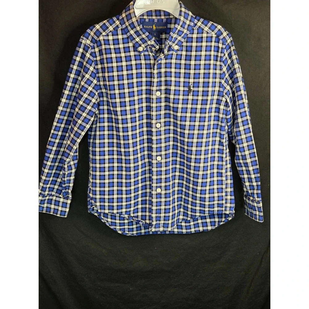 Ralph Lauren Kids Blue Madras‎ Plaid Button Down Shirt Long Sleeve Size 5